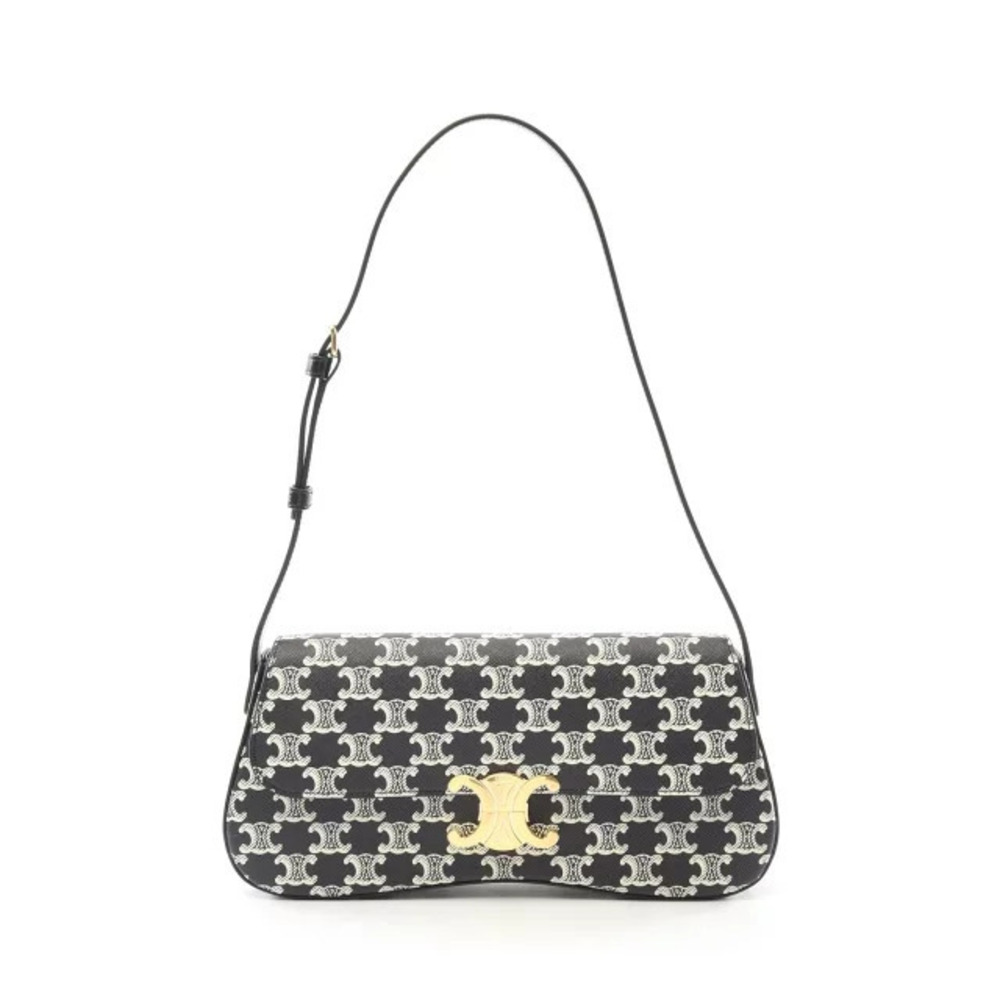 Celine Laura Shoulder Bag Canvas Leather Black White